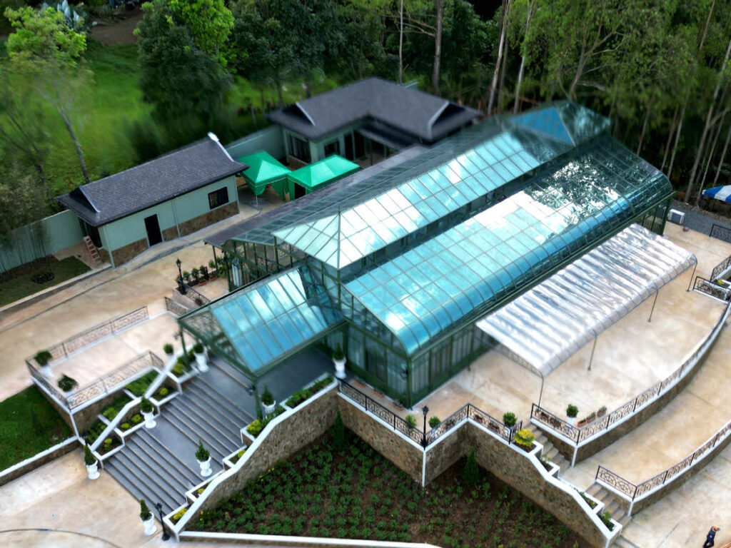 Panoramic shot of the steel glass sunroom in the Philippines