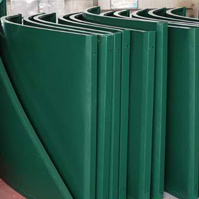 Stacked green coated curved steel roof panels for conservatory