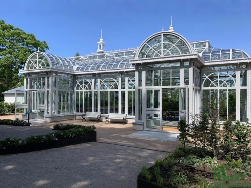 Victorian white steel glass conservatory for wedding venue outdoor garden view