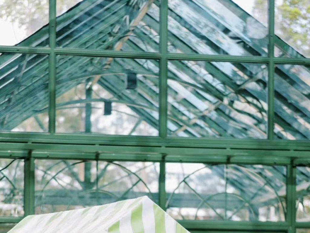 Green hot dip galvanized steel frame detail of victorian glass conservatory