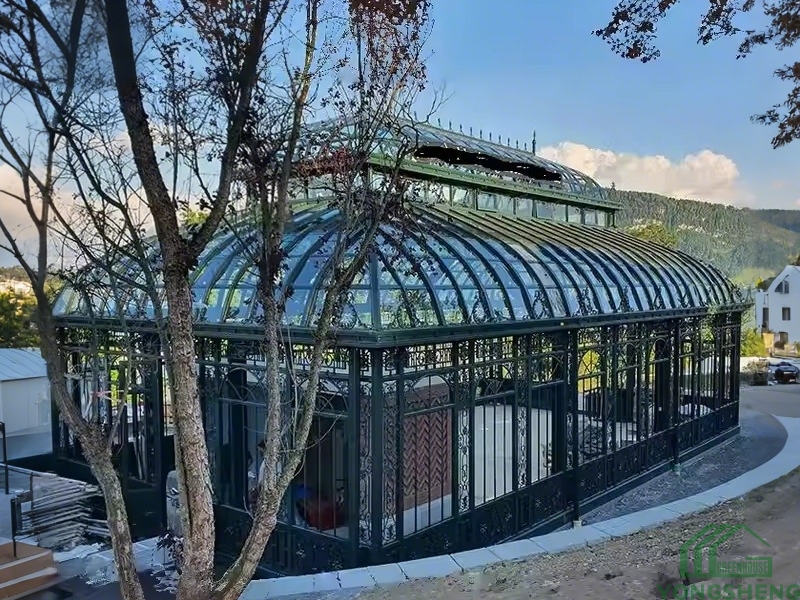 Victorian curved orangerie YSGH‑052 hot‑dip galvanized steel large arched glass conservatory outdoor project