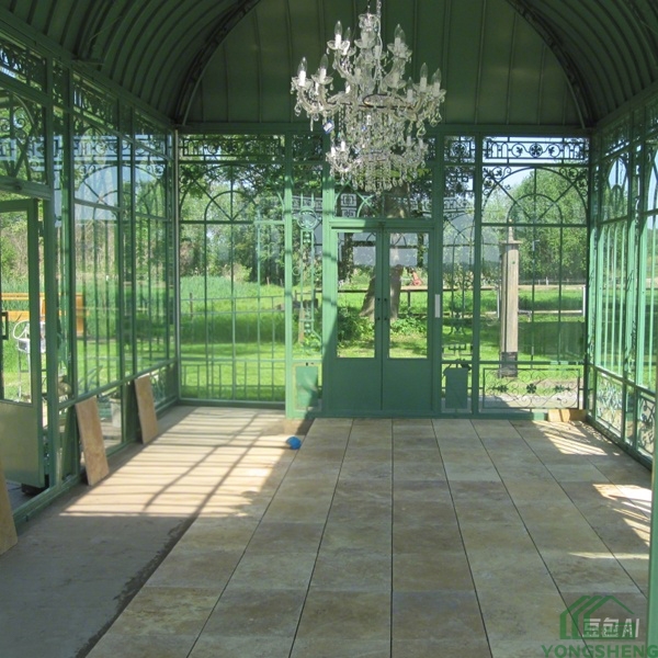 Interior view Victorian conservatory hot dip galvanized steel sunroom, spacious glass room for lounge and wedding event