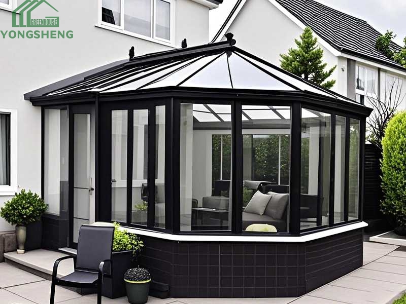 Classic Victorian Greenhouse With Decorative Finials & Peaked Roof