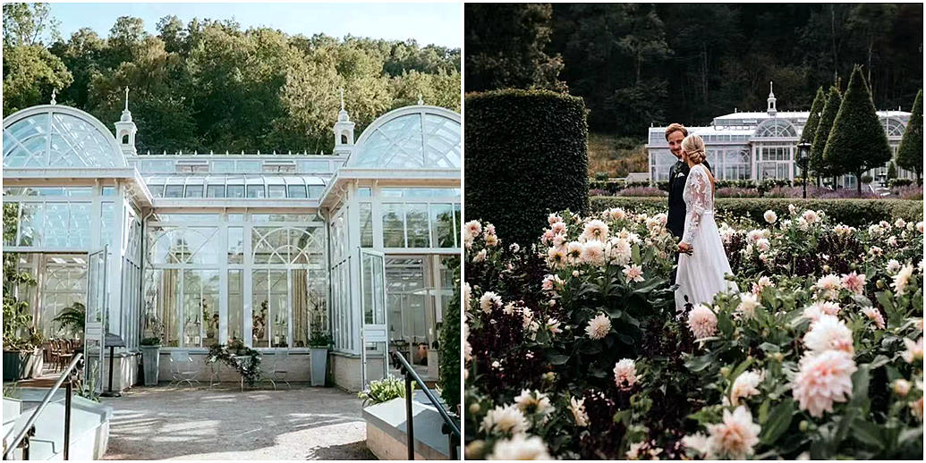 A dreamy greenhouse wedding ceremony under glass