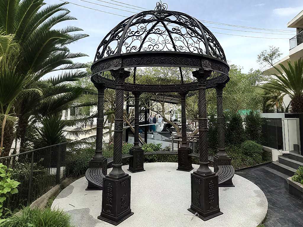 Victorian round cast iron gazebo antique black ornate metal garden pavilion