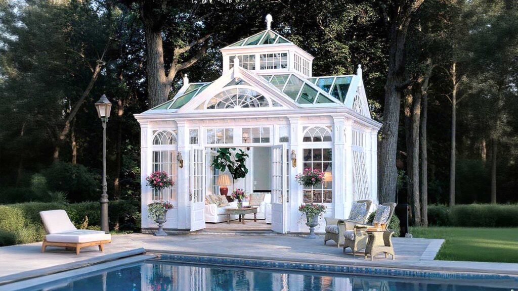 Victorian glass greenhouse with Swimming pool