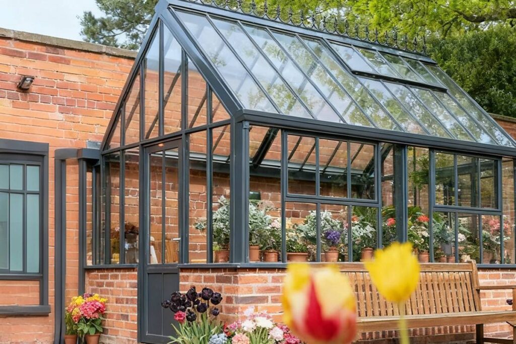 Black Metal Glass Greenhouse Ysgh 198