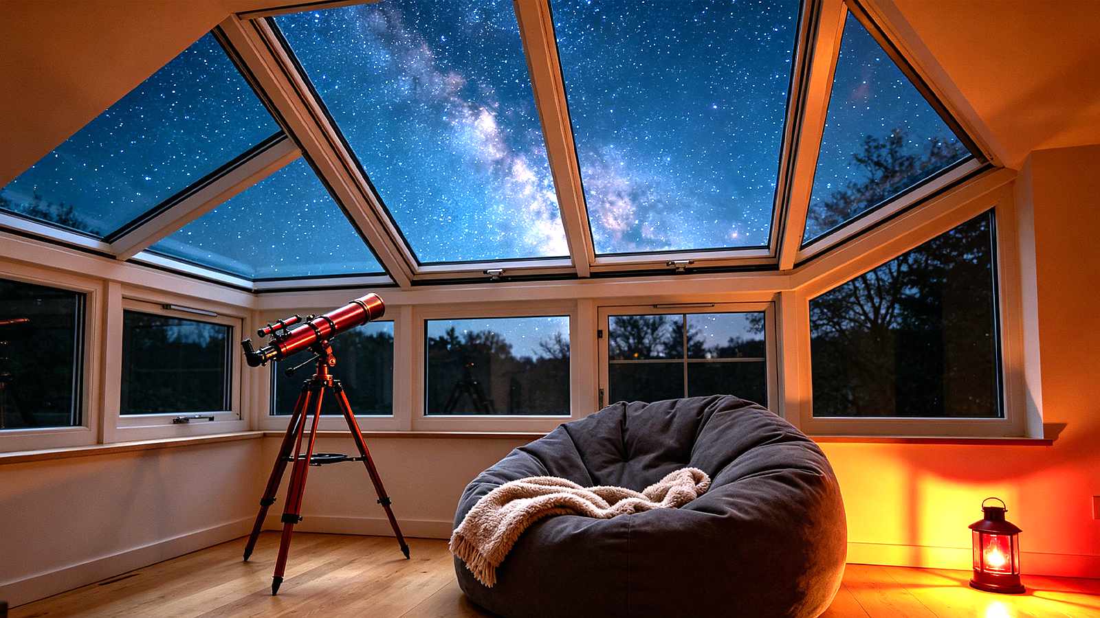 Stargazer’s Retreat: Electric Full Open Roof & Beanbag Setup