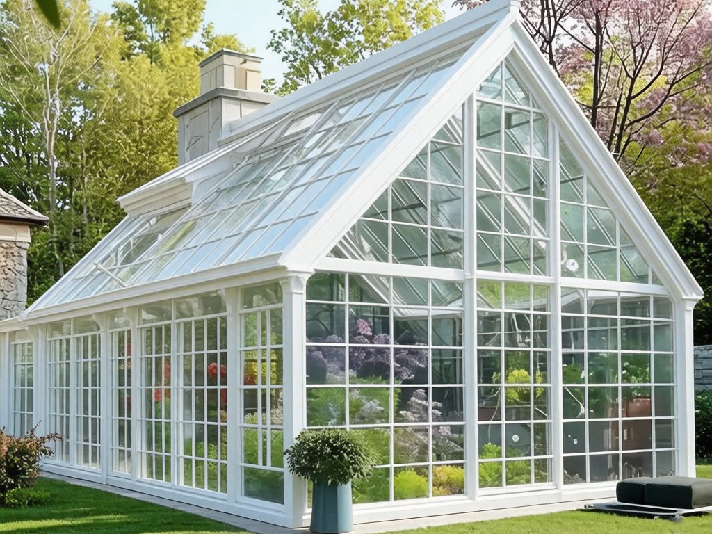 White cast aluminum frame gable sunroom, luxury villa garden glass greenhouse