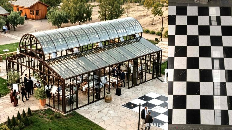 Glass Wedding Conservatory with Natural Marble Floor for Dancing