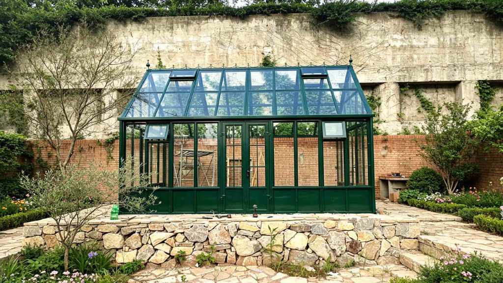The steel frame started as a solid skeleton. All columns were securely anchored to the stone foundation. Ventilation windows were pre-installed on the roof frame.