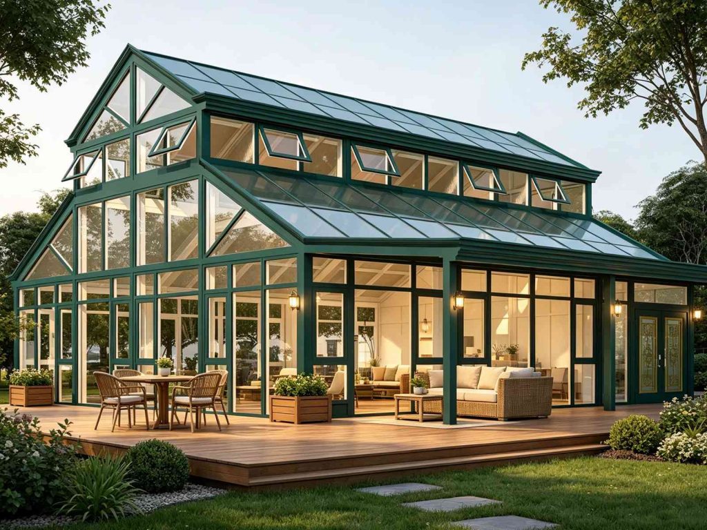 Ysgh 243 Dark Green Multi Slope Roof Sunroom For Home And Business