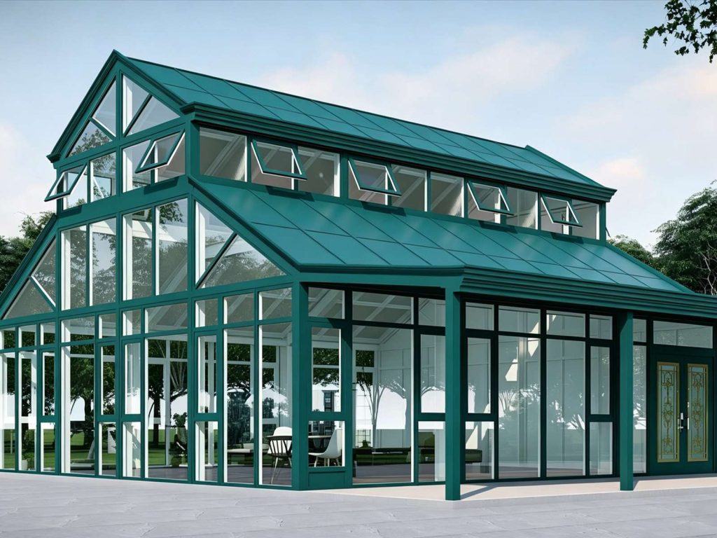 Ysgh 243 Dark Green Multi Slope Roof Sunroom For Home And Business