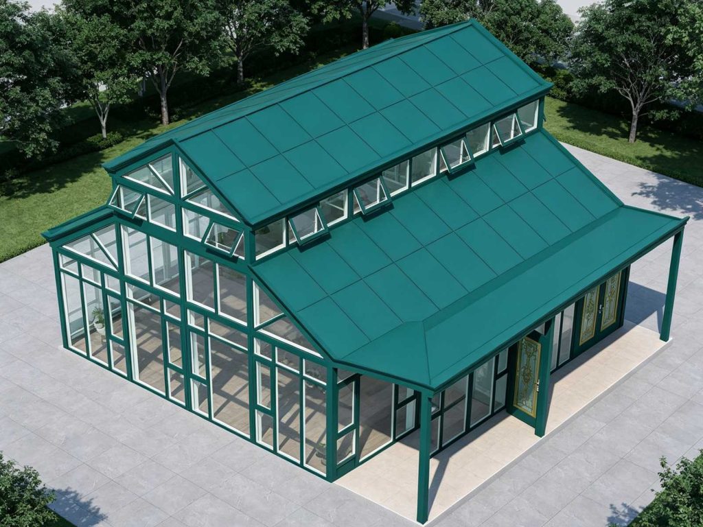 Ysgh 243 Dark Green Multi Slope Roof Sunroom For Home And Business