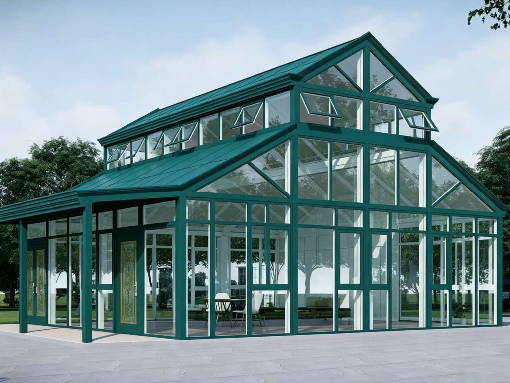 Ysgh 243 Dark Green Multi Slope Roof Sunroom For Home And Business