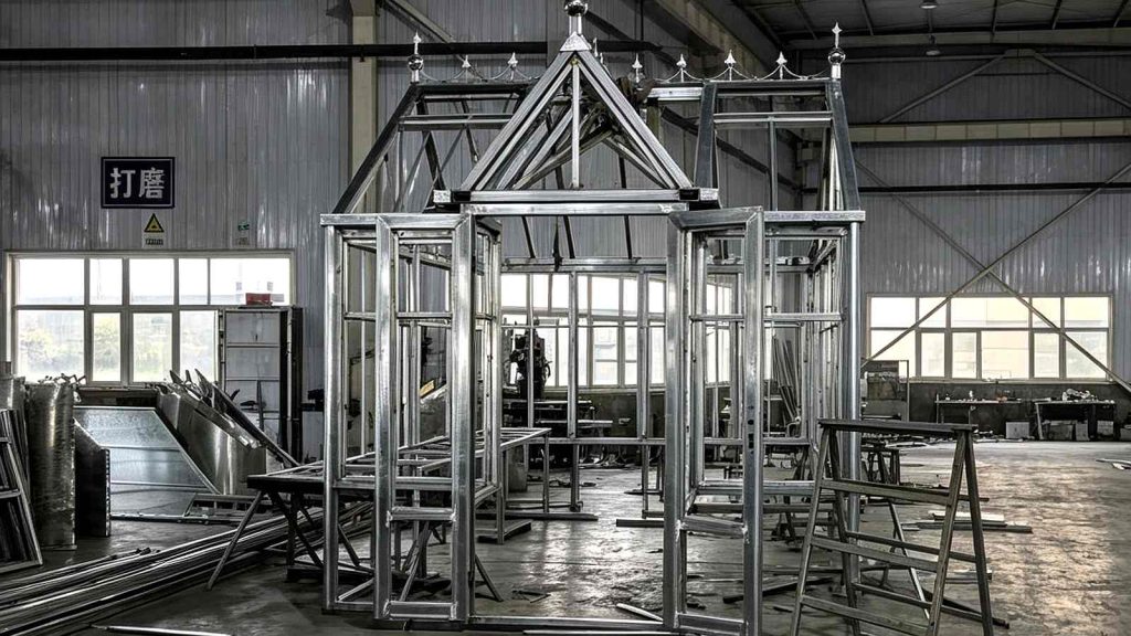 Custom size Victorian greenhouse steel frame trial assembly, L300xW300xH350cm Shanghai project