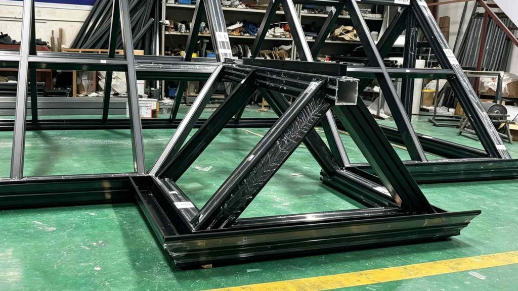 Preassembled aluminum greenhouse roof frame close-up for 5m x 3m Canadian custom build