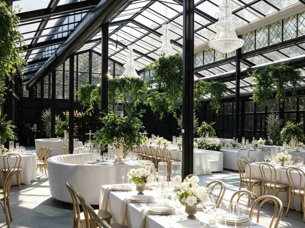 Aluminum tempered glass conservatory YSGH-245 bright interior with greenery