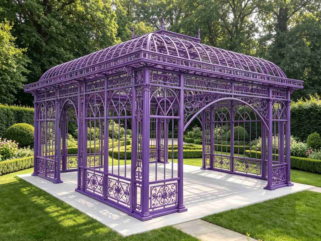 Purple openwork metal garden pavilion YSGH-246 with stone pathway
