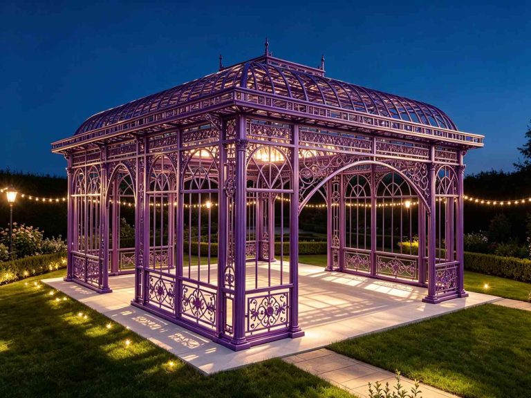 Night view purple garden pavilion YSGH-246 with string lights