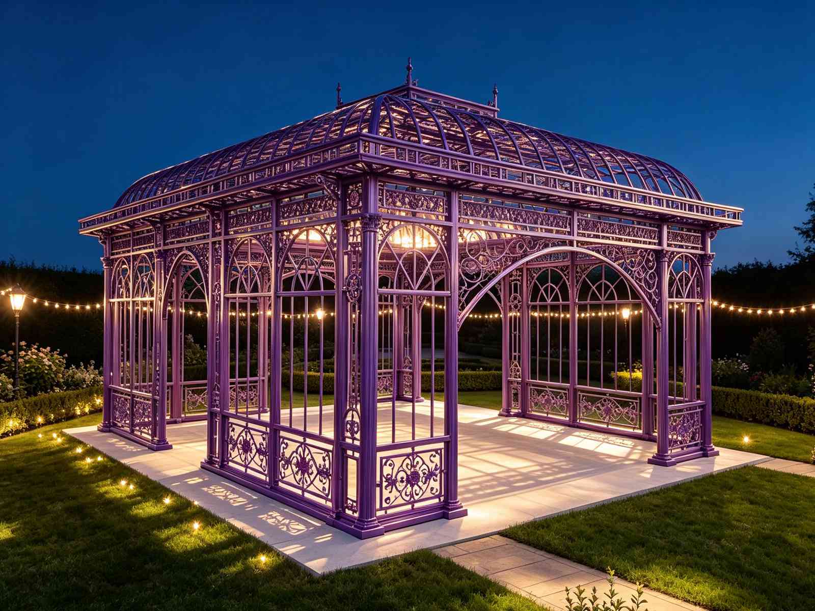 Night view purple garden pavilion YSGH-246 with string lights
