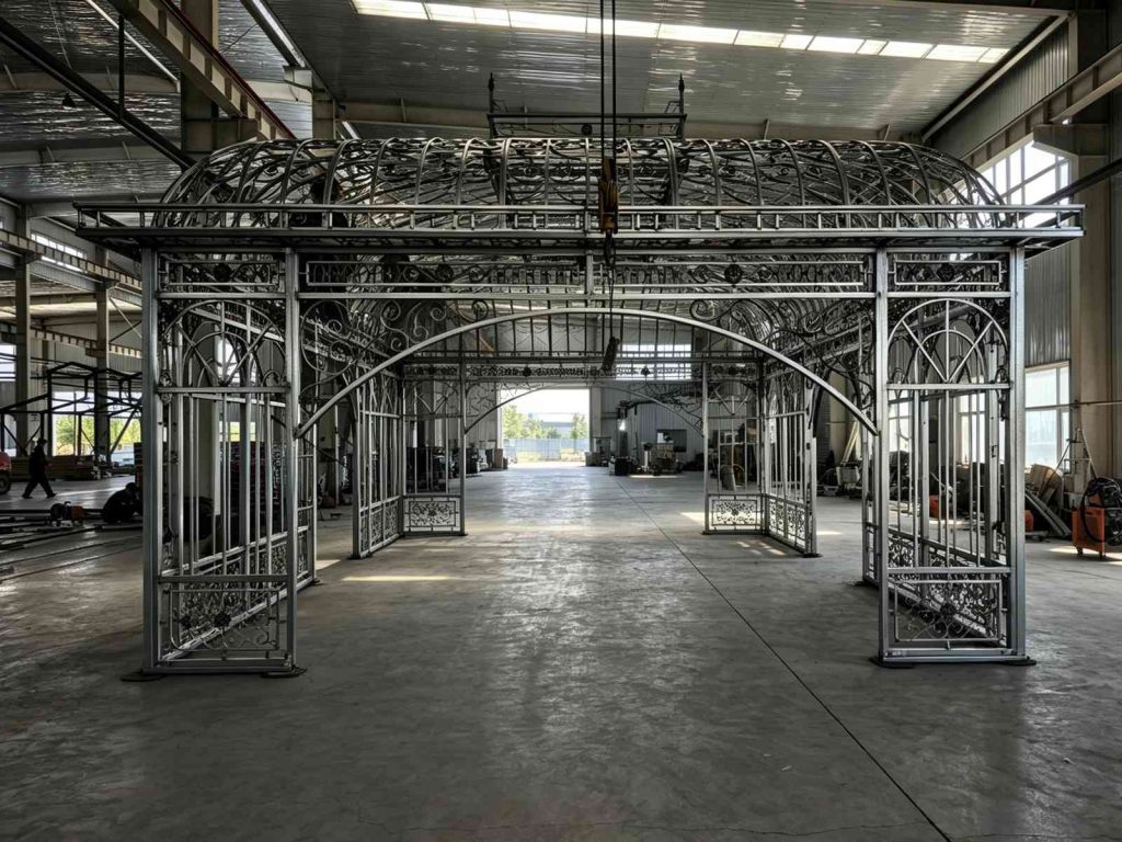 YSGH-246 garden pavilion hot dip galvanized steel frame assembly in factory workshop